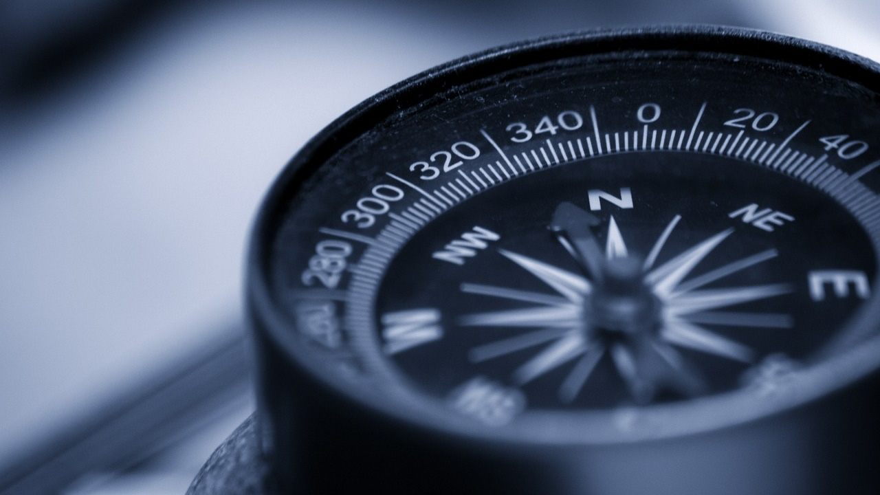 A black and white compass.