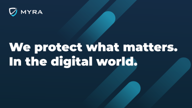 Written in white on a blue background: ‘We protect what matters. In the digital world'