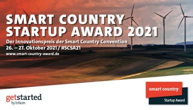 Smart Country Startup Award 2021 - Der Innovationspreis der Smart Country. Visual mit Windkrafträdern. 