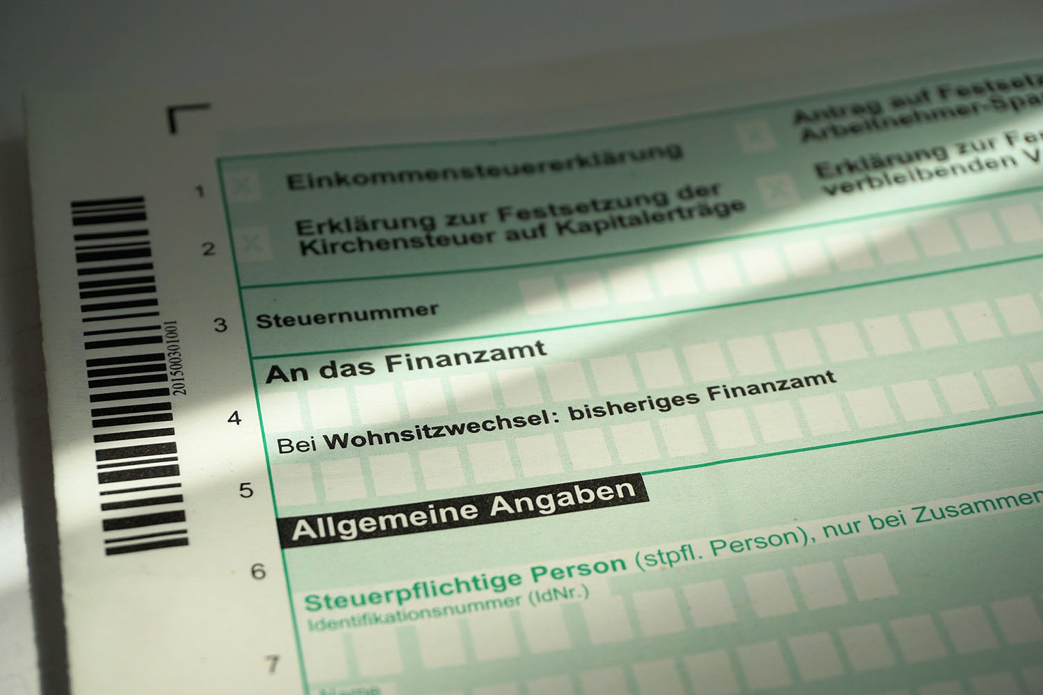 Deutsches Steuerformular für das Finanzamt.